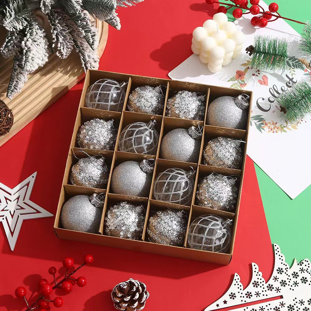 Champagne-tone ornaments in a holiday display