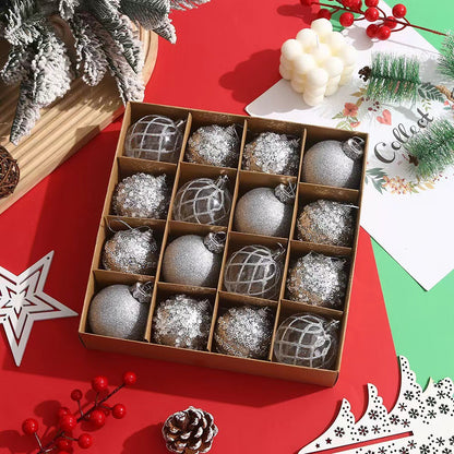 Champagne-tone ornaments in a holiday display