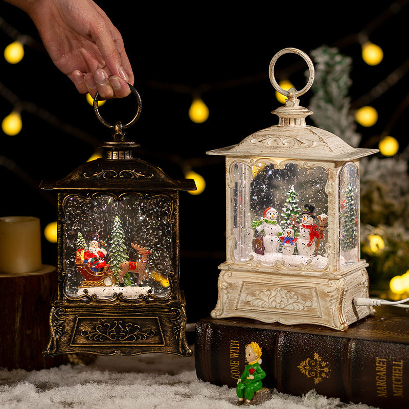 Bronze and white Christmas lantern snow globes