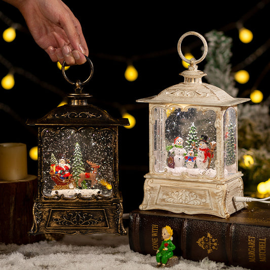 Bronze and white Christmas lantern snow globes
