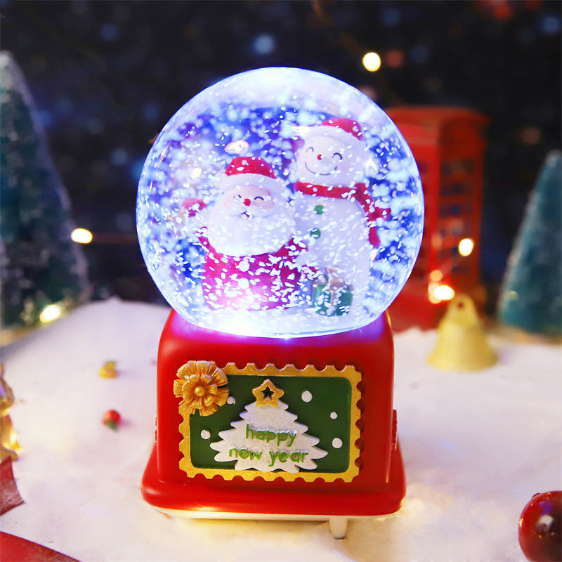 Lighted Santa globe with framed message on base