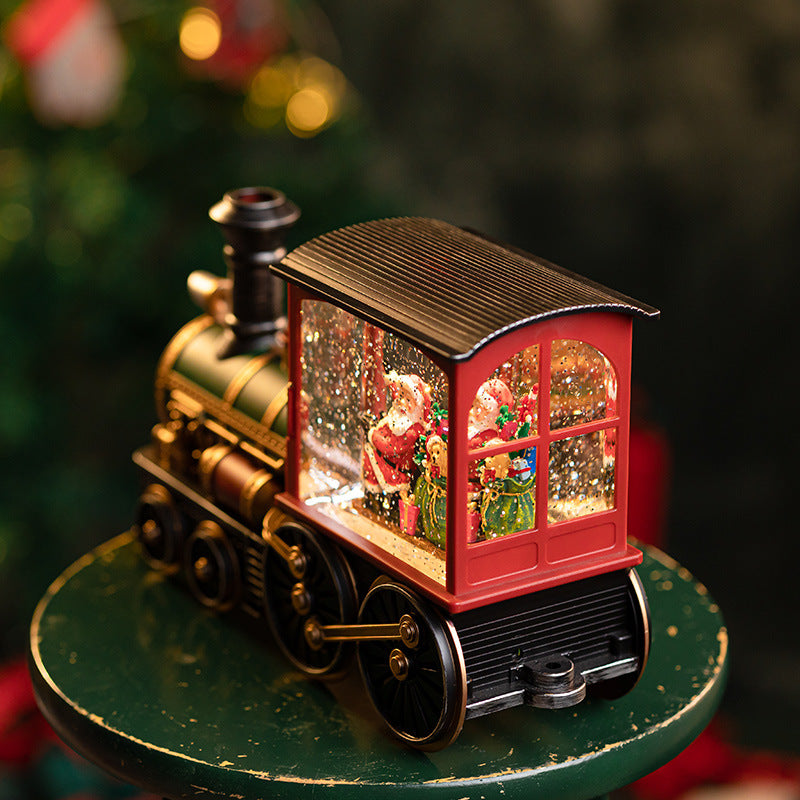 Single Christmas train carriage with holiday scene