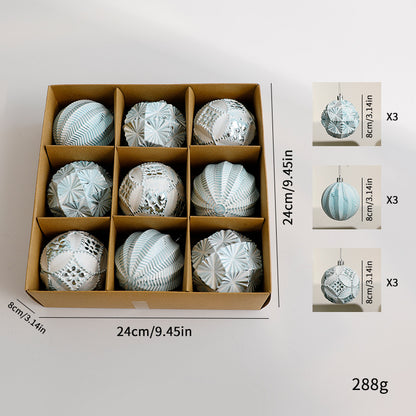 Pale blue 9-piece bauble set with size illustration