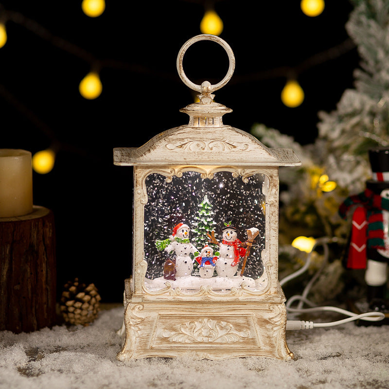 Close view of white snowman lantern