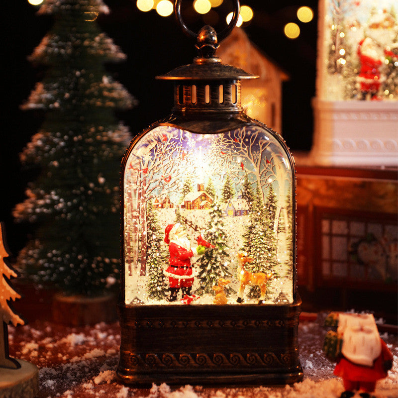 Bronze-tone bell-shaped lantern with Santa scene