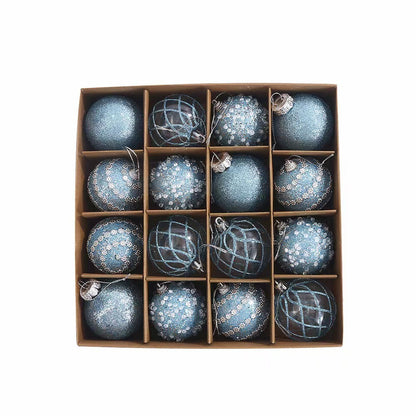Blue baubles in a divided display box