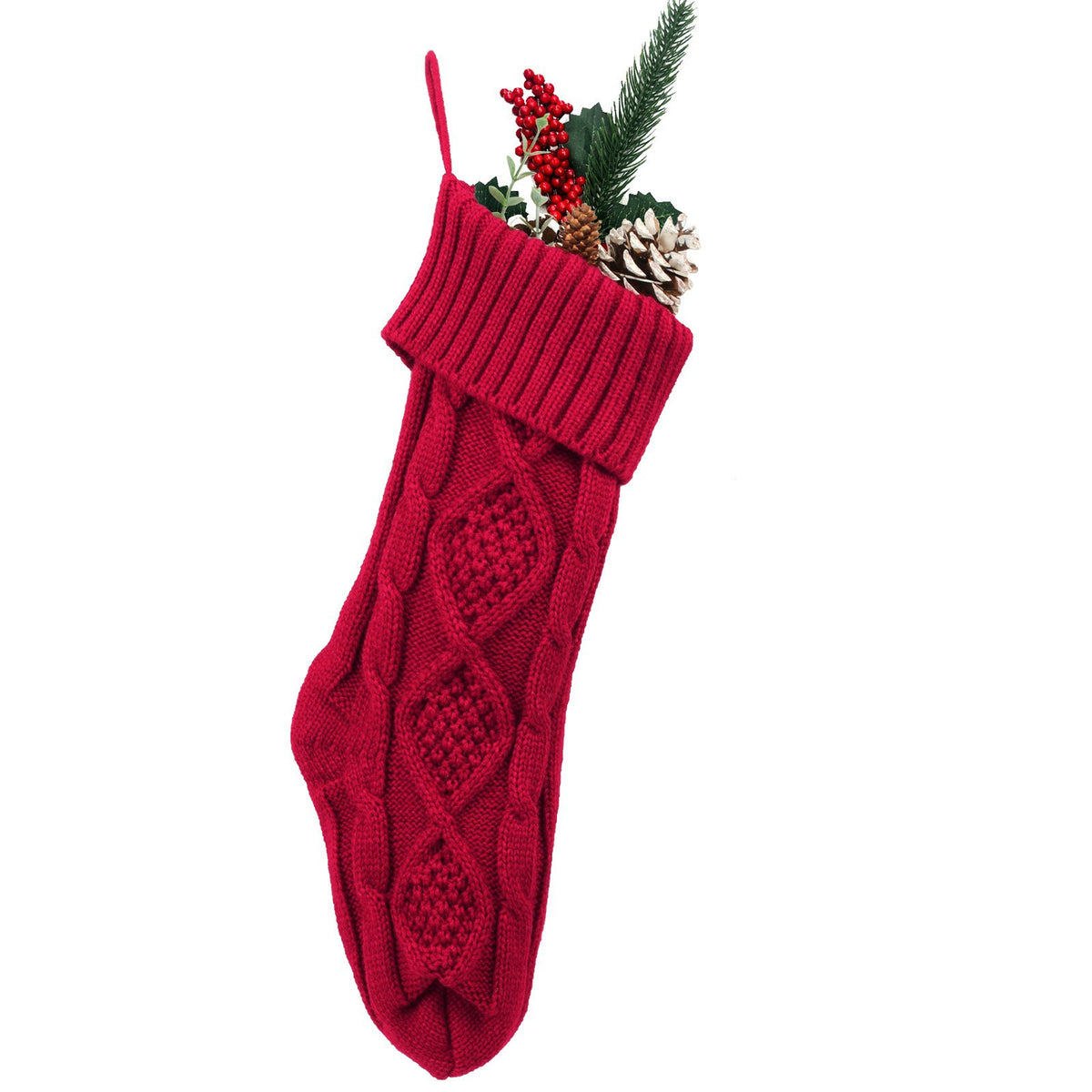 Red cable-knit Christmas stocking