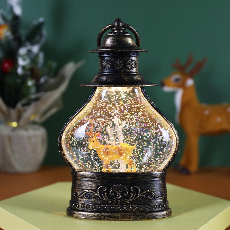 Close view of reindeer scene lantern