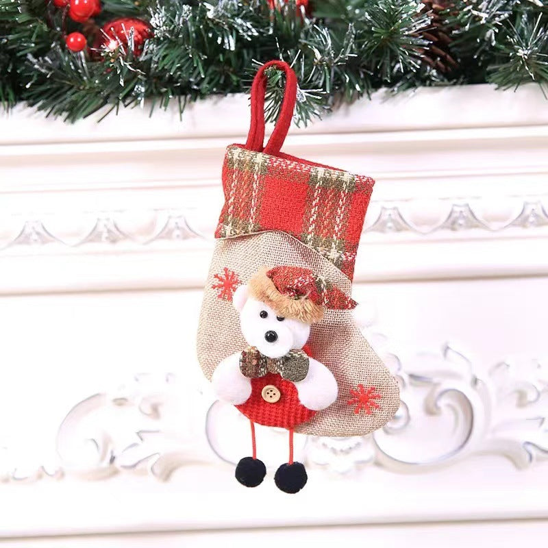 Mini snowman stocking with plaid cuff