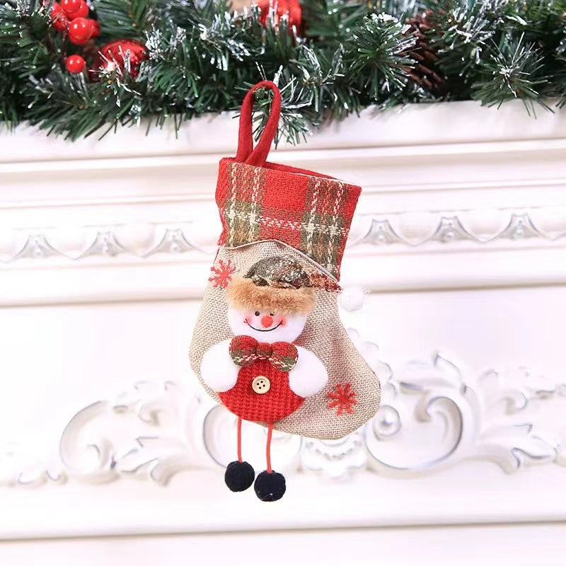 Mini bear stocking with plaid cuff