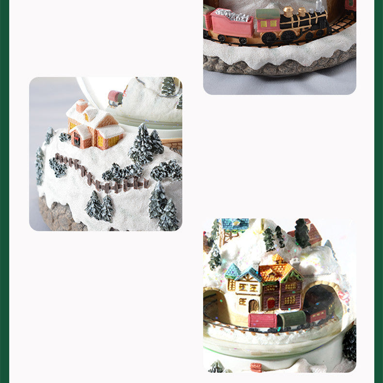 Christmas village snow globe detail collage