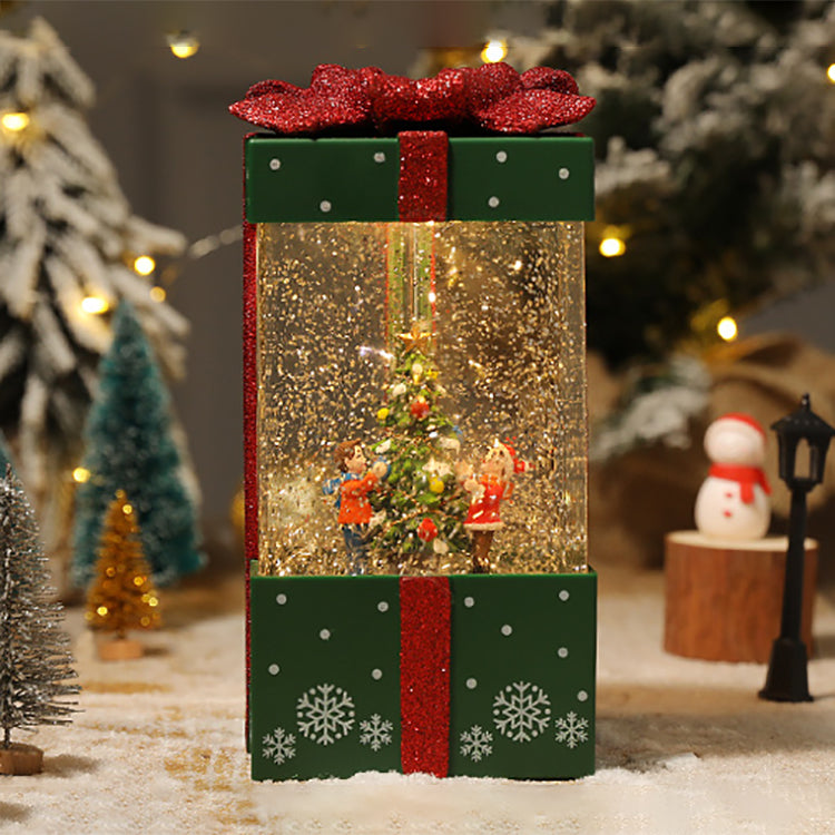 Green gift box decoration with holiday scene