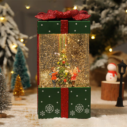 Green gift box decoration with holiday scene