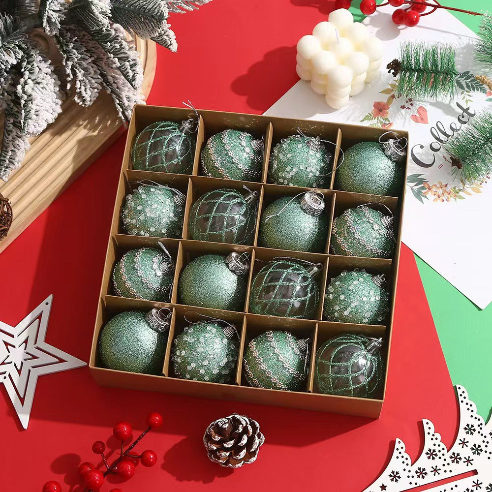 Green patterned Christmas bauble set