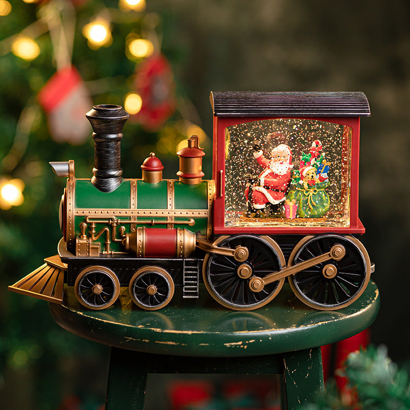 Vintage-style green Christmas train snow globe