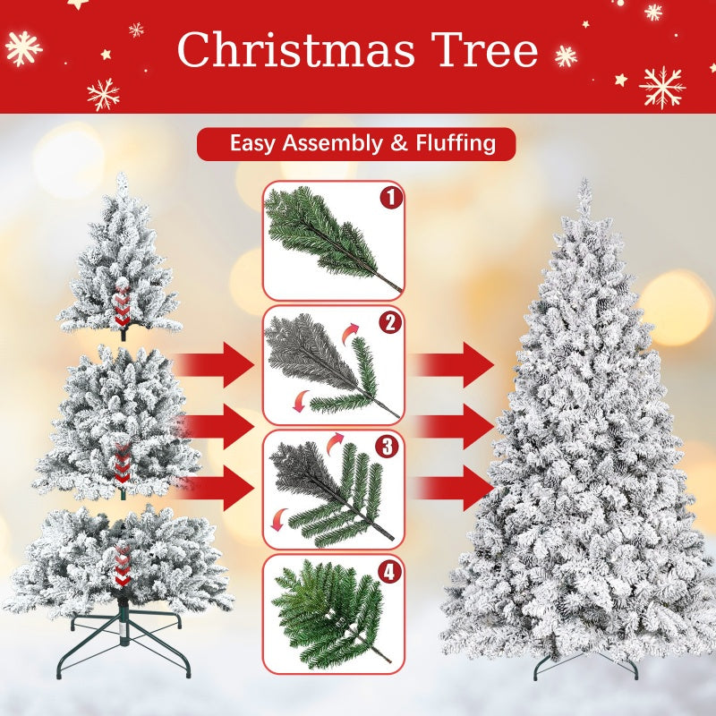 Assembly and branch shaping guide for a snow-flocked tree