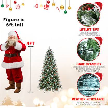 4 ft pine cone and berry Christmas tree size illustration