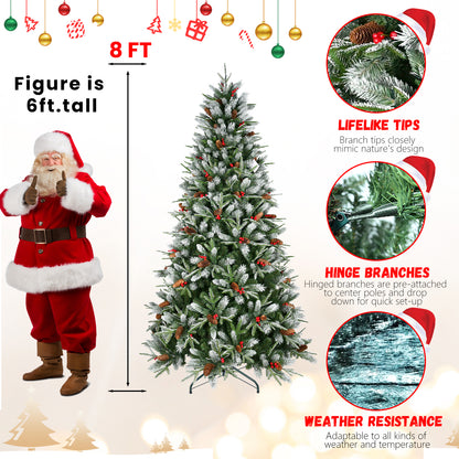 8 ft pine cone and berry Christmas tree size illustration