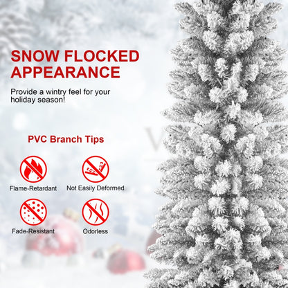 Close-up of snow-flocked pencil tree branches