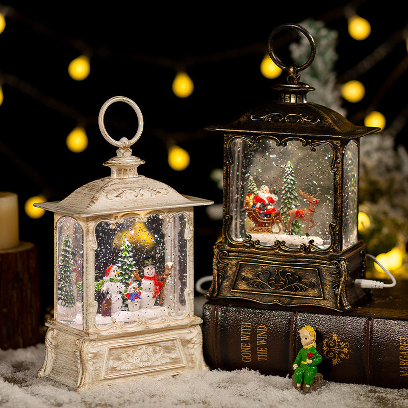 Bronze and white lanterns in a Christmas display