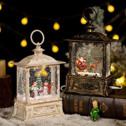 Bronze and white lanterns in a Christmas display