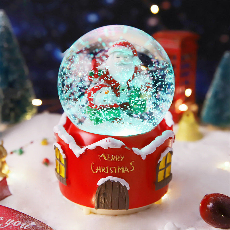 Santa scene on a red house-style globe base