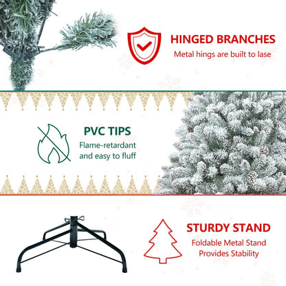 Hinged branches, flocked tips and tree stand details