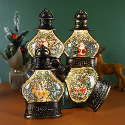 Lighted Christmas lantern snow globes with festive scenes
