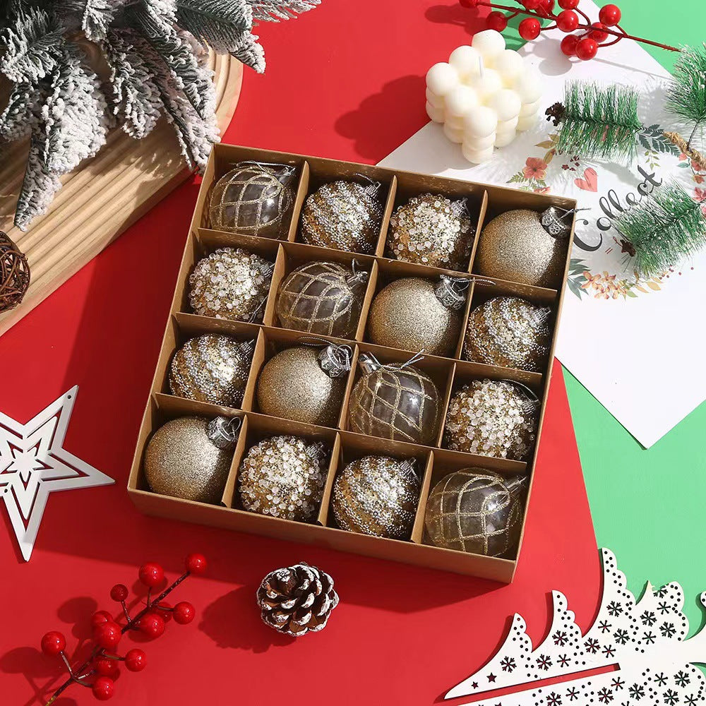 Champagne-tone patterned Christmas bauble set