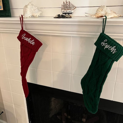 Red and green stockings with illustrative name details