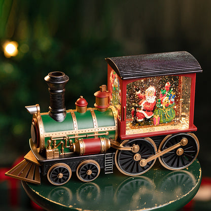 Green locomotive with Santa scene