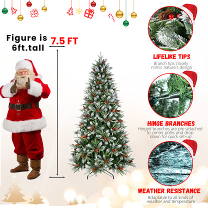 7.5 ft pine cone and berry Christmas tree size illustration
