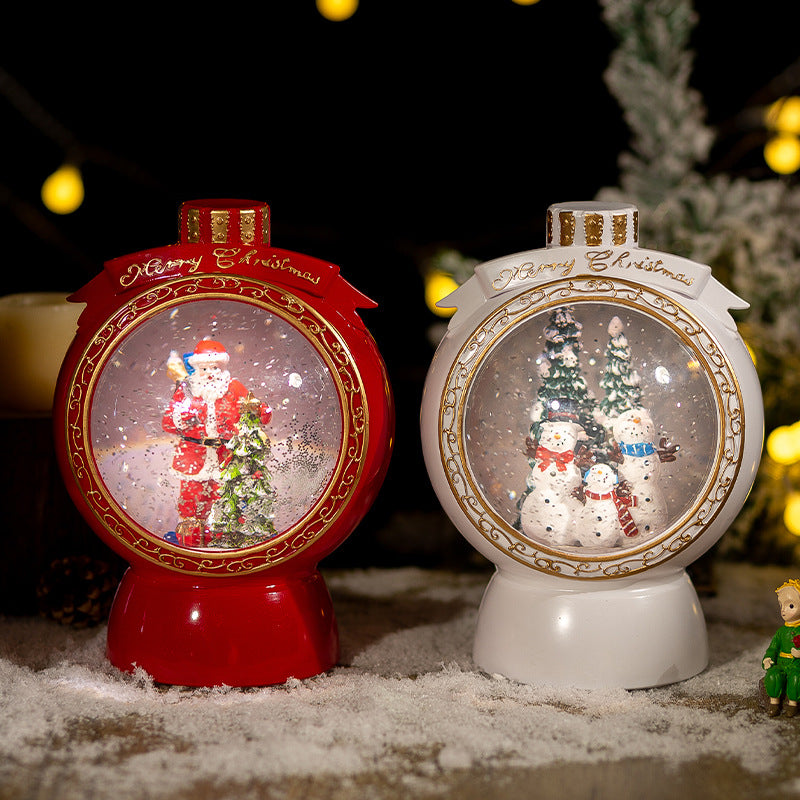 Round Christmas snow globes displayed together