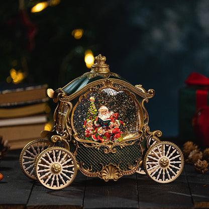 Dark green carriage globe in a festive setting