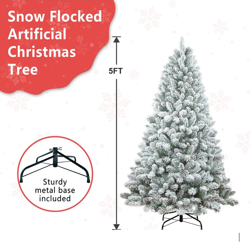 5 ft snow-flocked Christmas tree size diagram