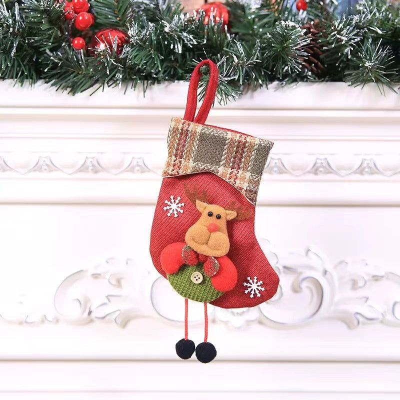 Mini reindeer stocking with plaid cuff