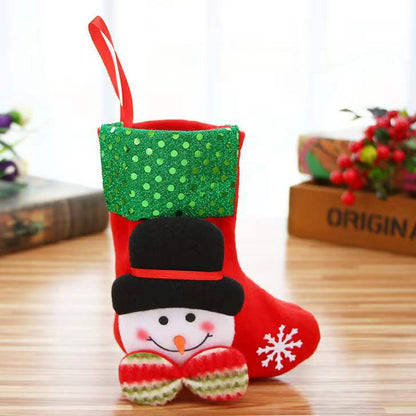 Snowman stocking with green cuff and black hat