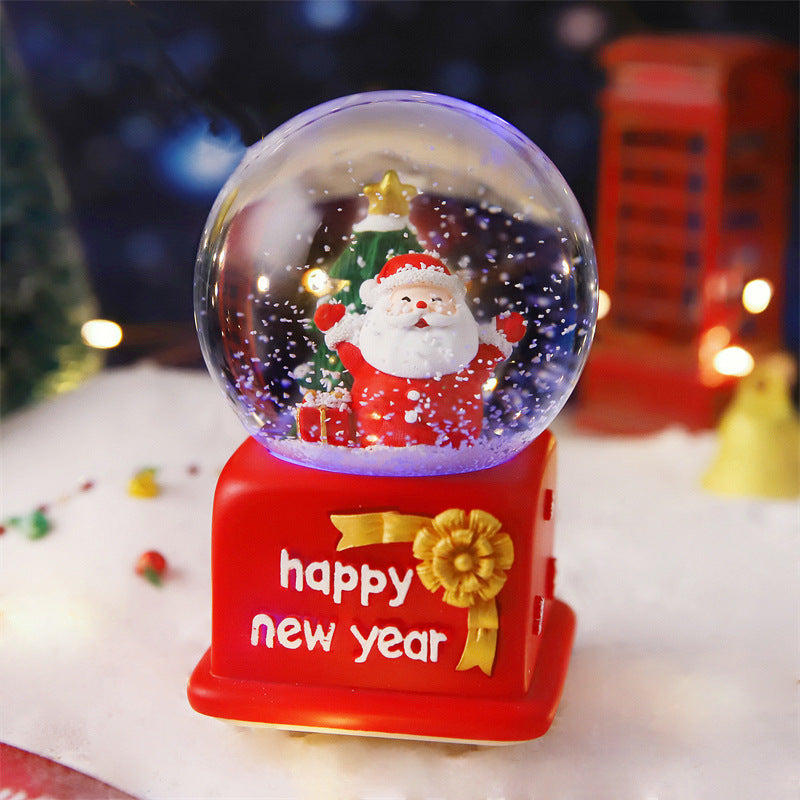 Santa snow globe on a red New Year message base