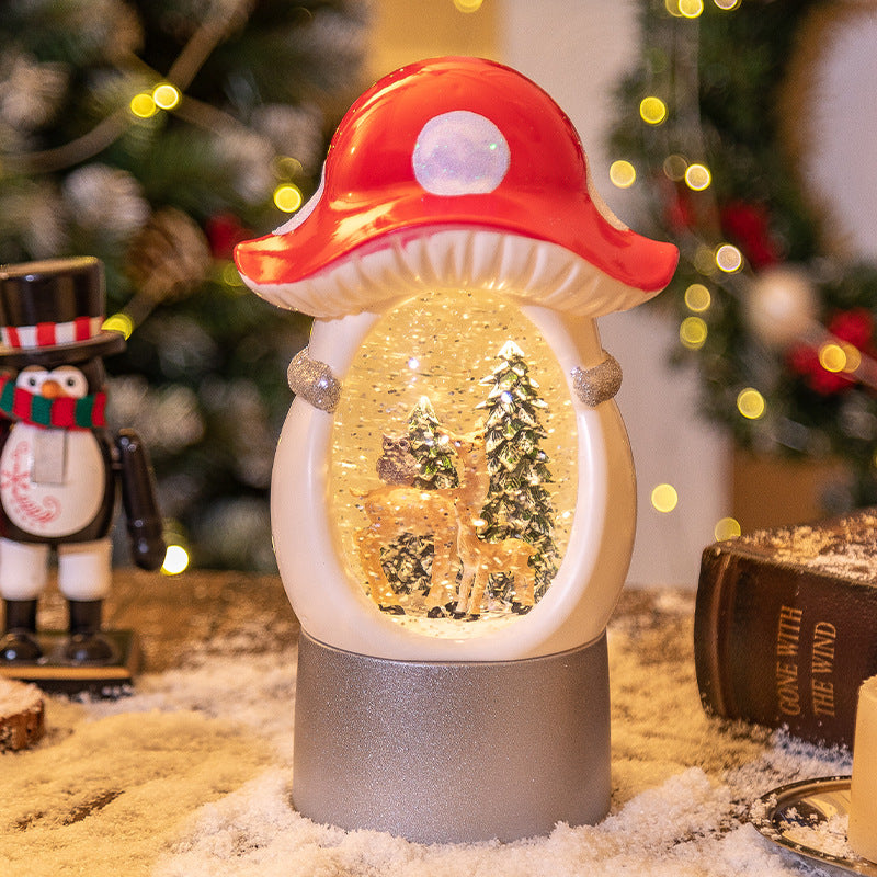 Gray mushroom snow globe with deer scene