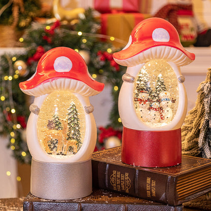 Lighted mushroom-shaped Christmas snow globes