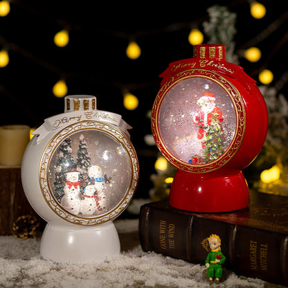 White and red circular snow globe designs