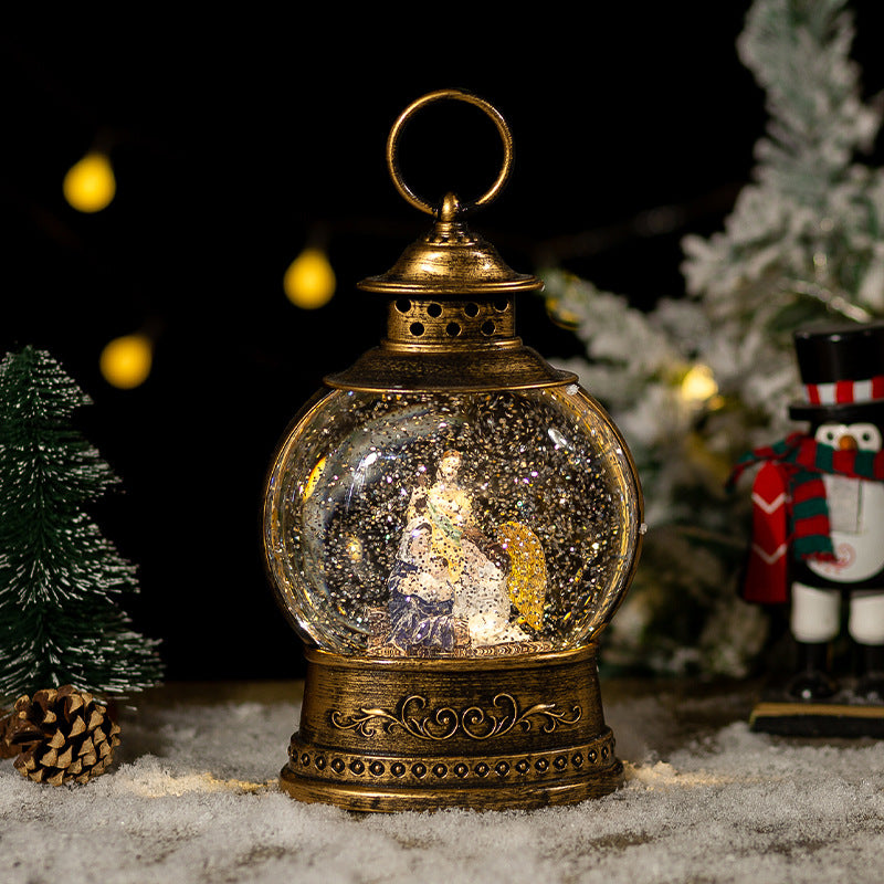 Round lantern with festive miniature scene