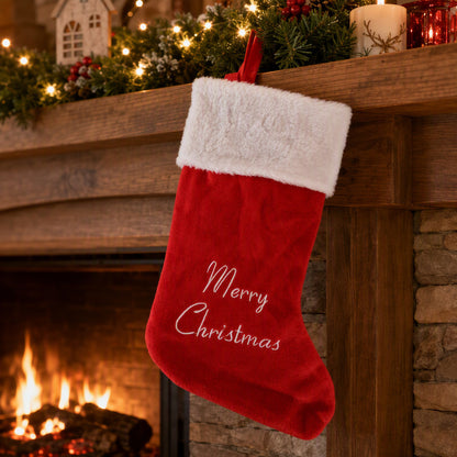White cuff and Christmas lettering on a red stocking