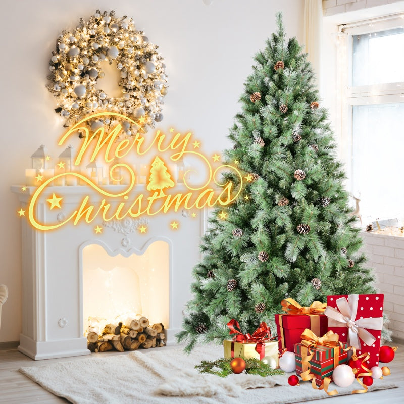 Pine cone Christmas tree beside wrapped gifts