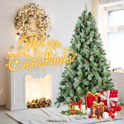 Pine cone Christmas tree beside wrapped gifts