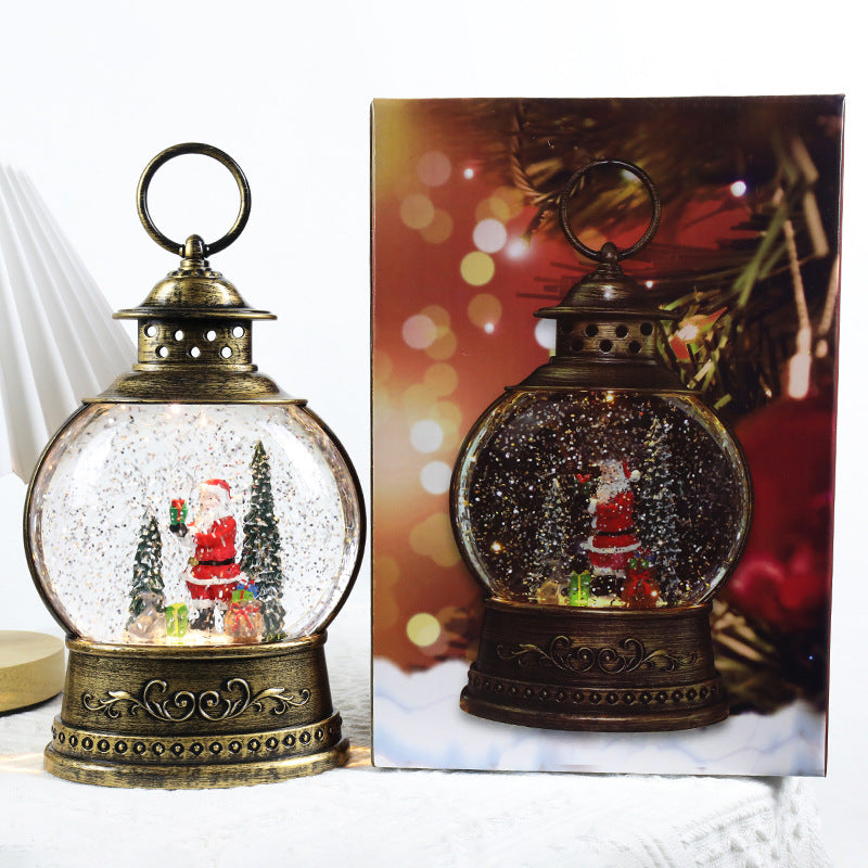 Vintage-style snow globe lanterns with ring handles