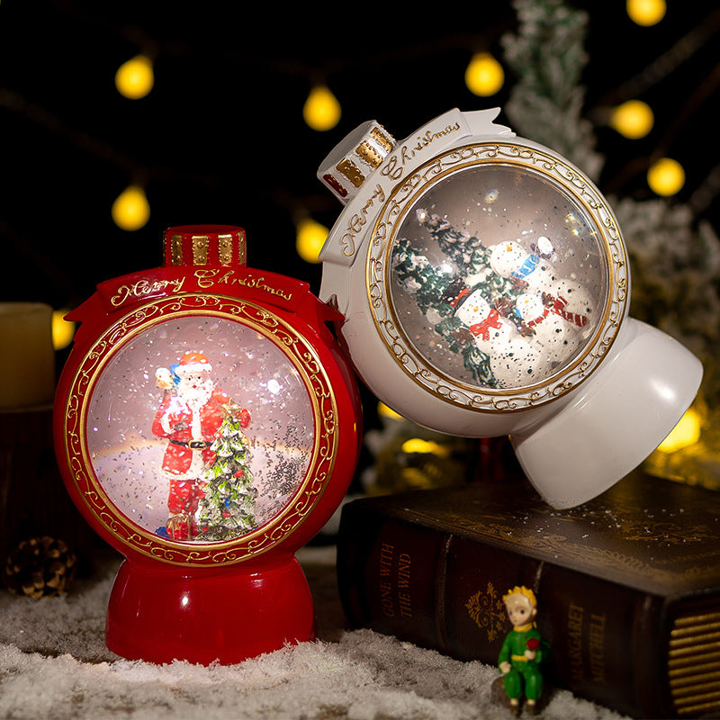 Red and white round Christmas snow globe music boxes
