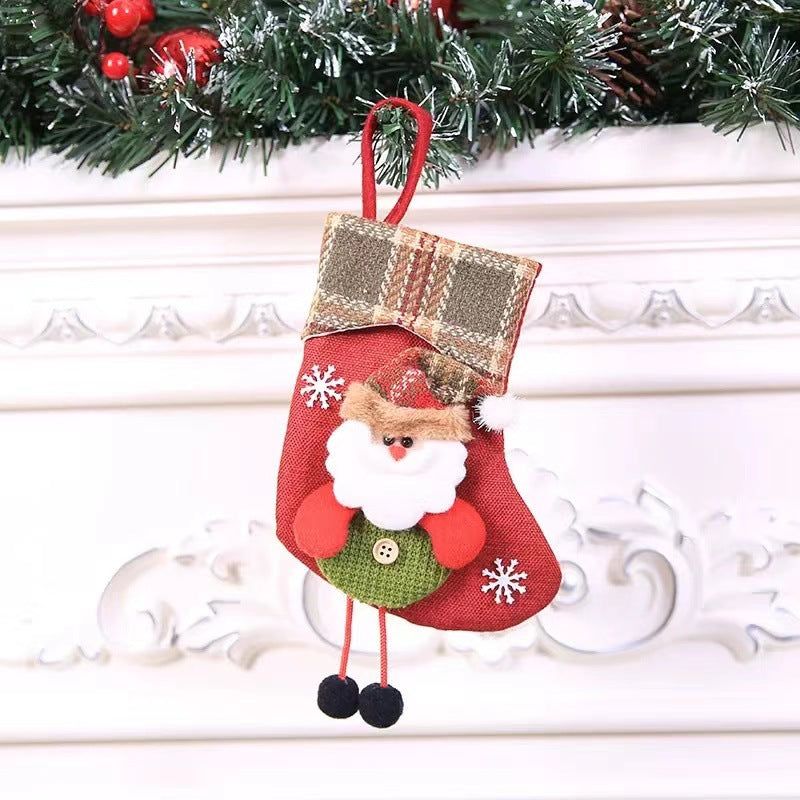 Mini Santa stocking with plaid cuff