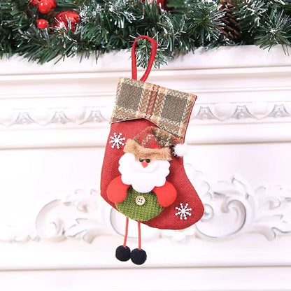 Mini Santa stocking with plaid cuff