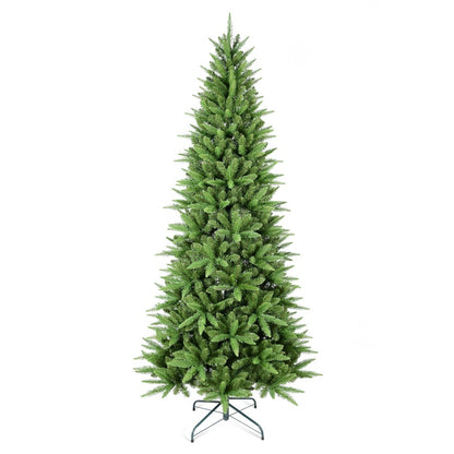 Green artificial Christmas tree on a white background